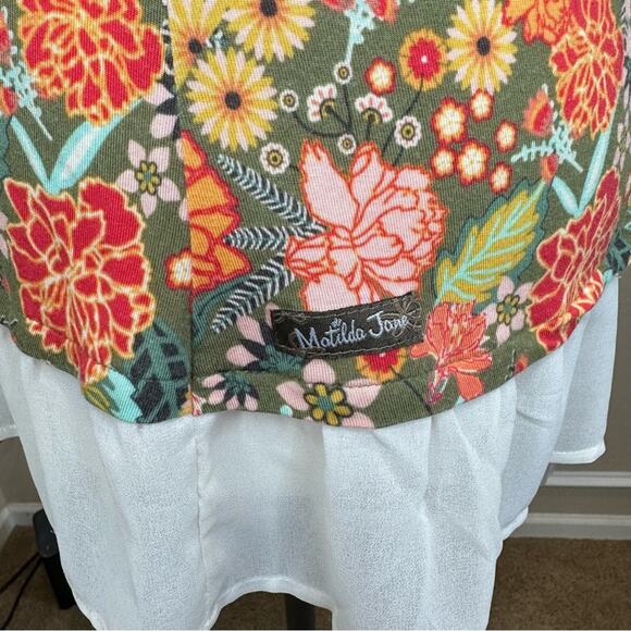 MATILDA JANE Women’s Sleeveless Layered Casual Floral Green Tank Flowy Sz Small - Picture 12 of 16